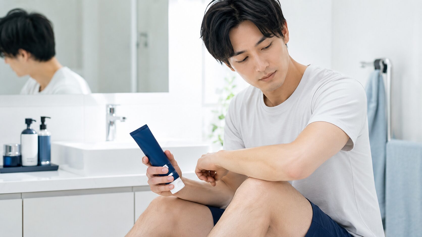 メンズ除毛クリームでヒリヒリや赤みが出て困っている男性のイメージ