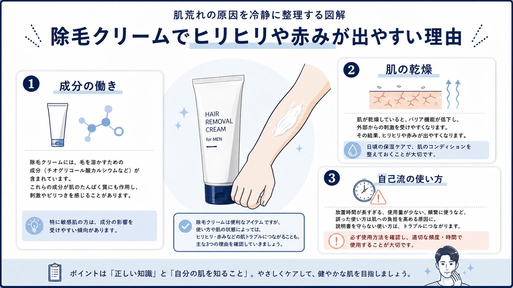 除毛クリームで肌荒れが起きた原因を切り分ける図解
