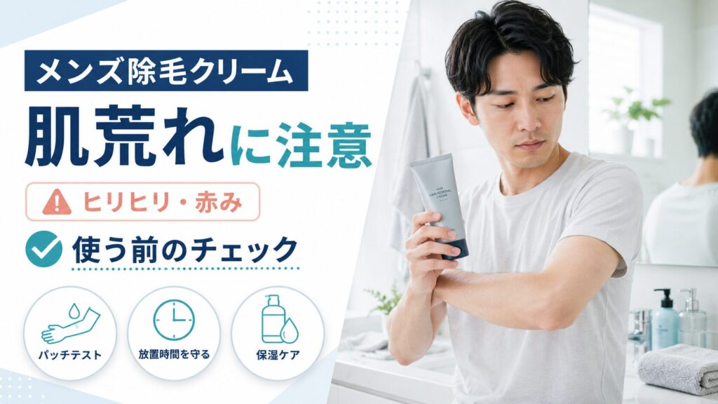 メンズ除毛クリームによる肌荒れやヒリヒリの注意点を解説する記事のアイキャッチ画像