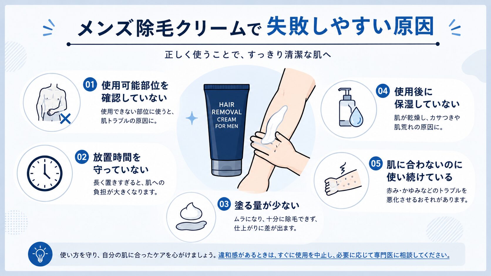 メンズ除毛クリームで失敗しやすい原因を整理した図解