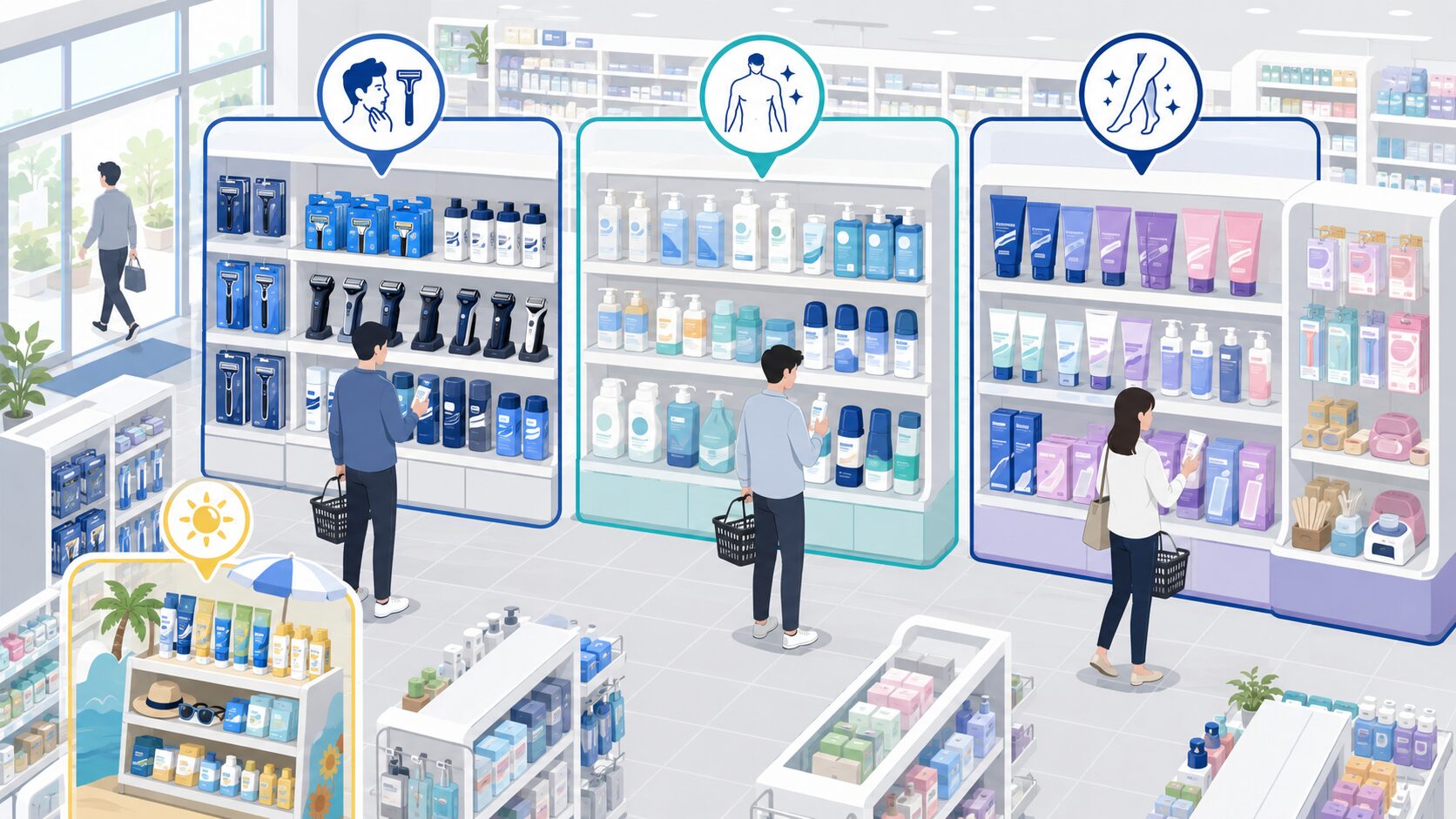 ドラッグストアでメンズ除毛クリームを探す売り場の例