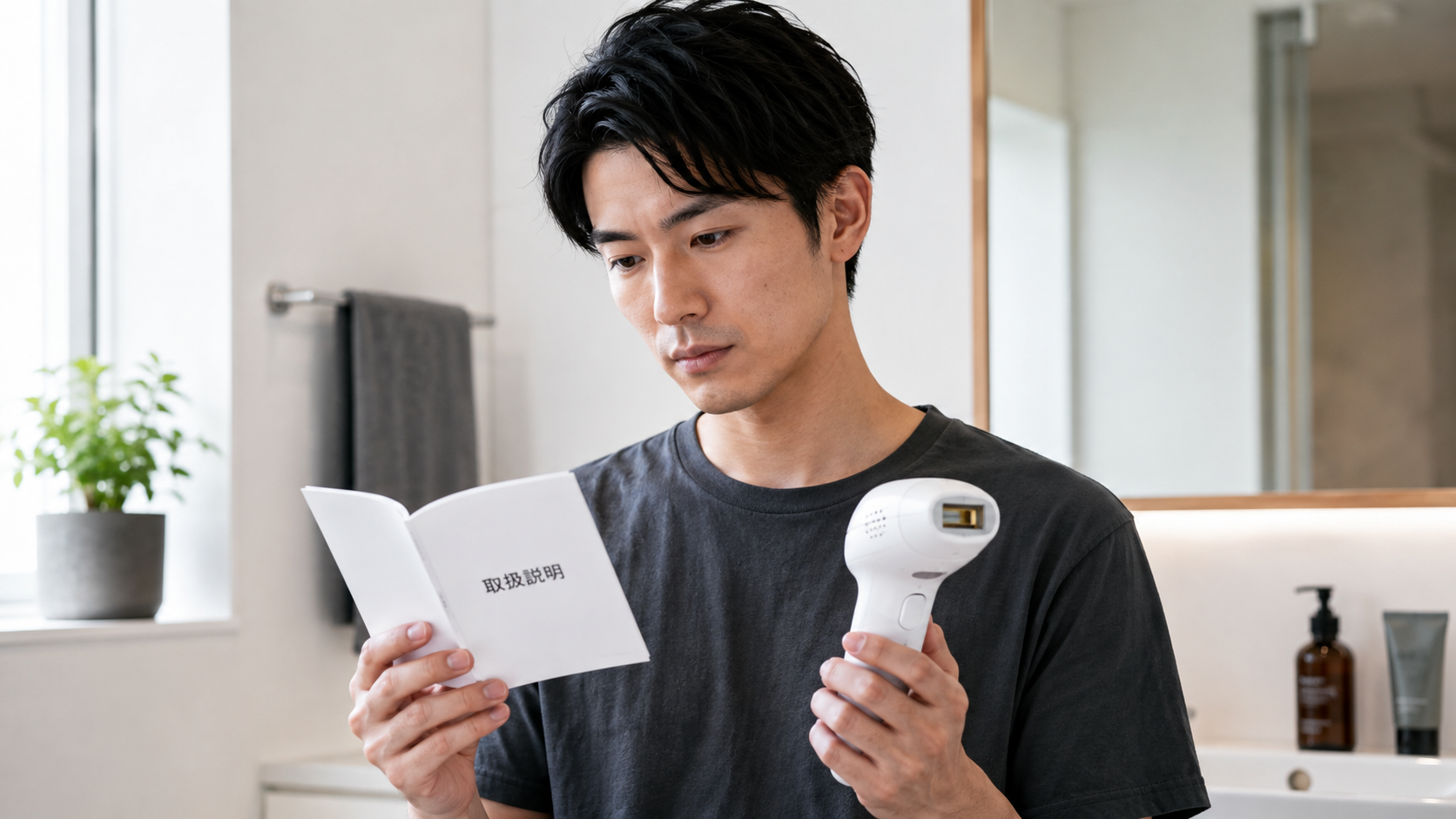 家庭用脱毛器をヒゲに使う前に男性の顔への対応範囲を確認するイメージ