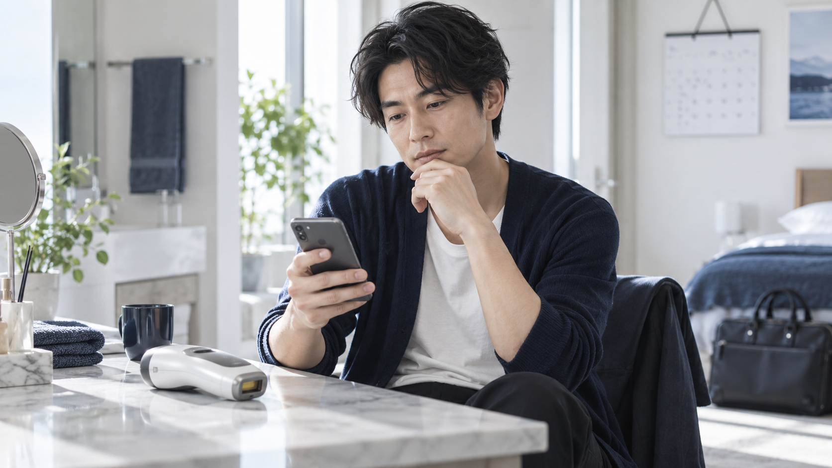 家庭用脱毛器と医療脱毛のどちらにするか検討する男性